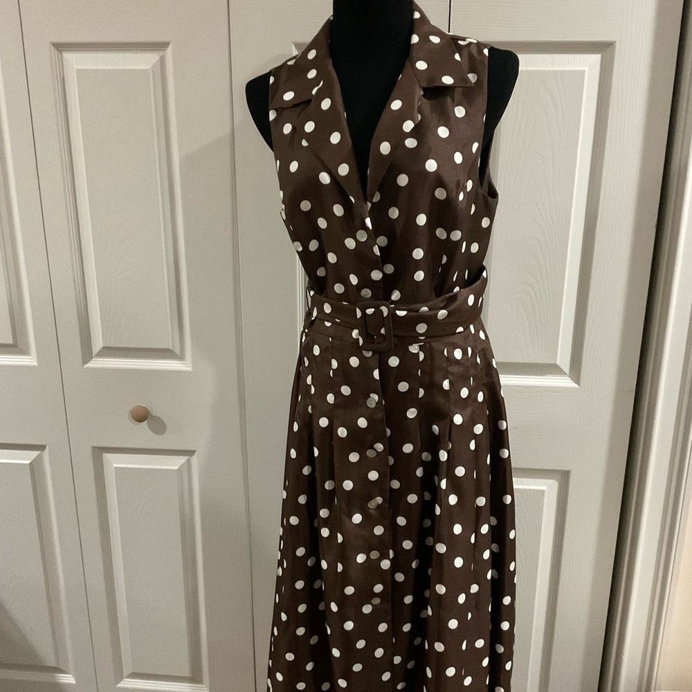 Jessica Howard Brown and White Polka Dot Midi Dress